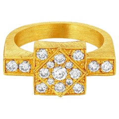 Bague carrée en or 24k pour femme avec diamants taille brillant 0,65 carat
