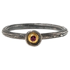 24K Gold Stacking, Stacker Tiny Ruby Textured 24k Yellow Gold Silver Ring