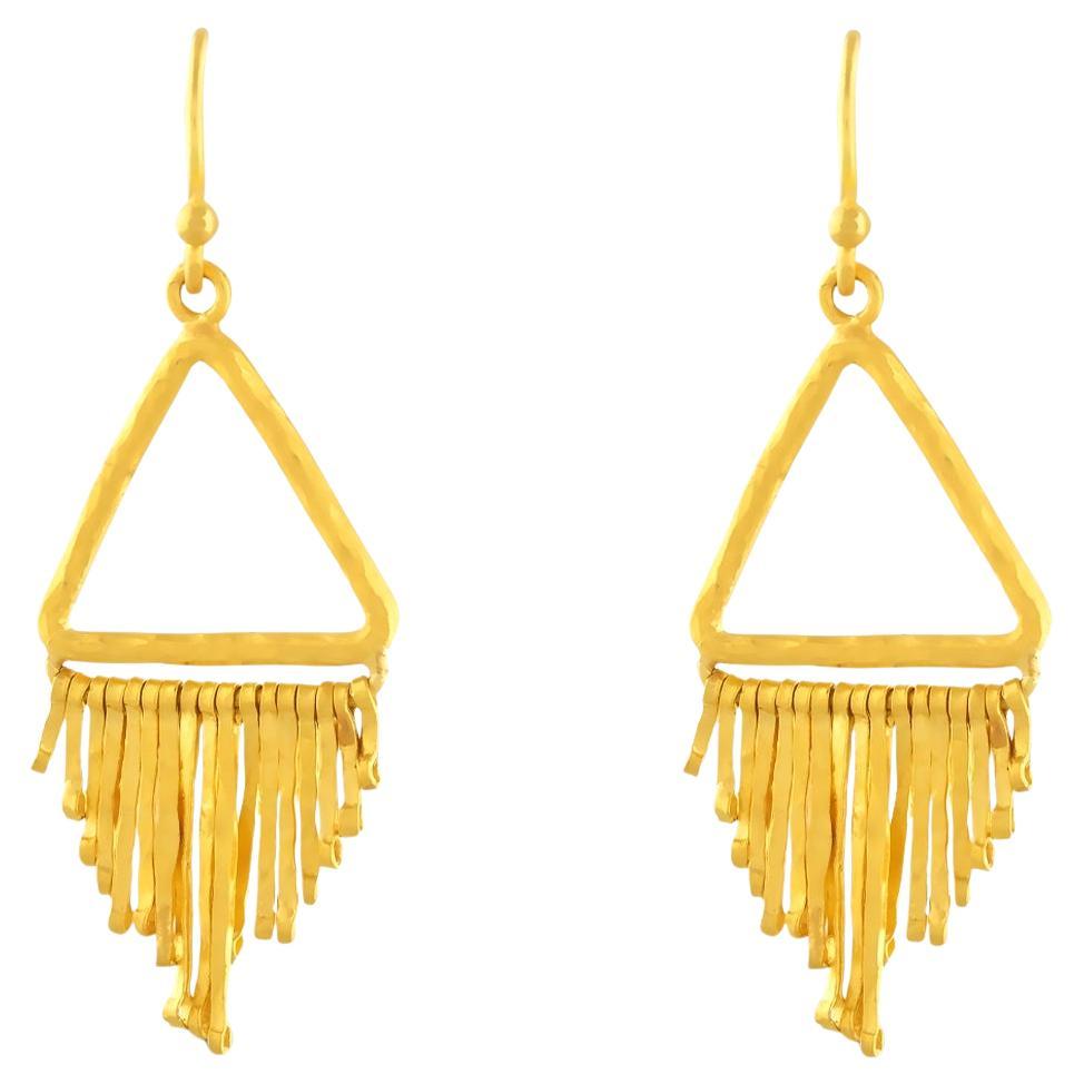 24k Gold Triangle Willow Earrings for Woman with Diamonds For Sale