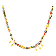 24K Gold Trojan Inspired Evil Eye Beaded Necklace