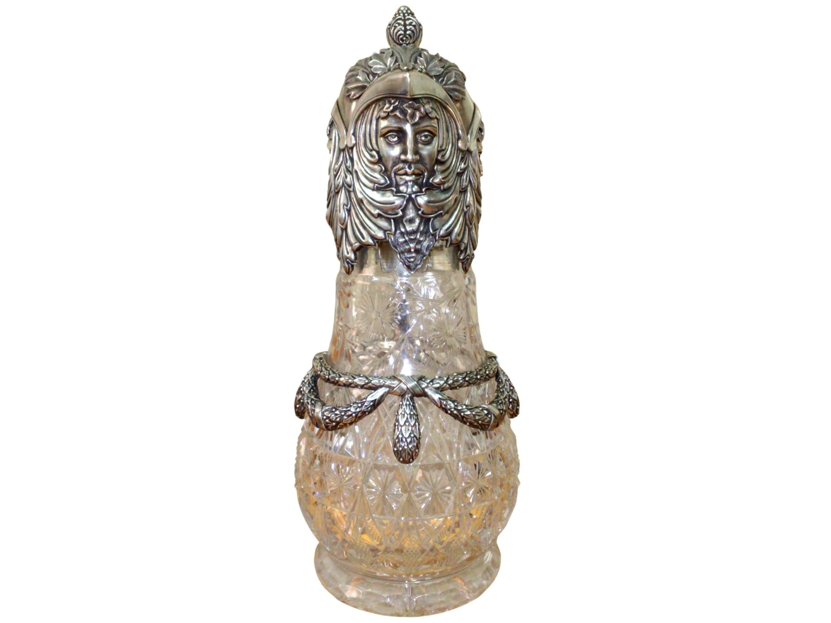24K Gold Vermeil Silver & Bohemian Crystal Wine Pitcher-Handcrafted To Order For Sale