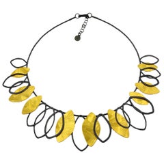 24K Goldplated Oxidated Silver Contemporary Modern Hand Made Necklace