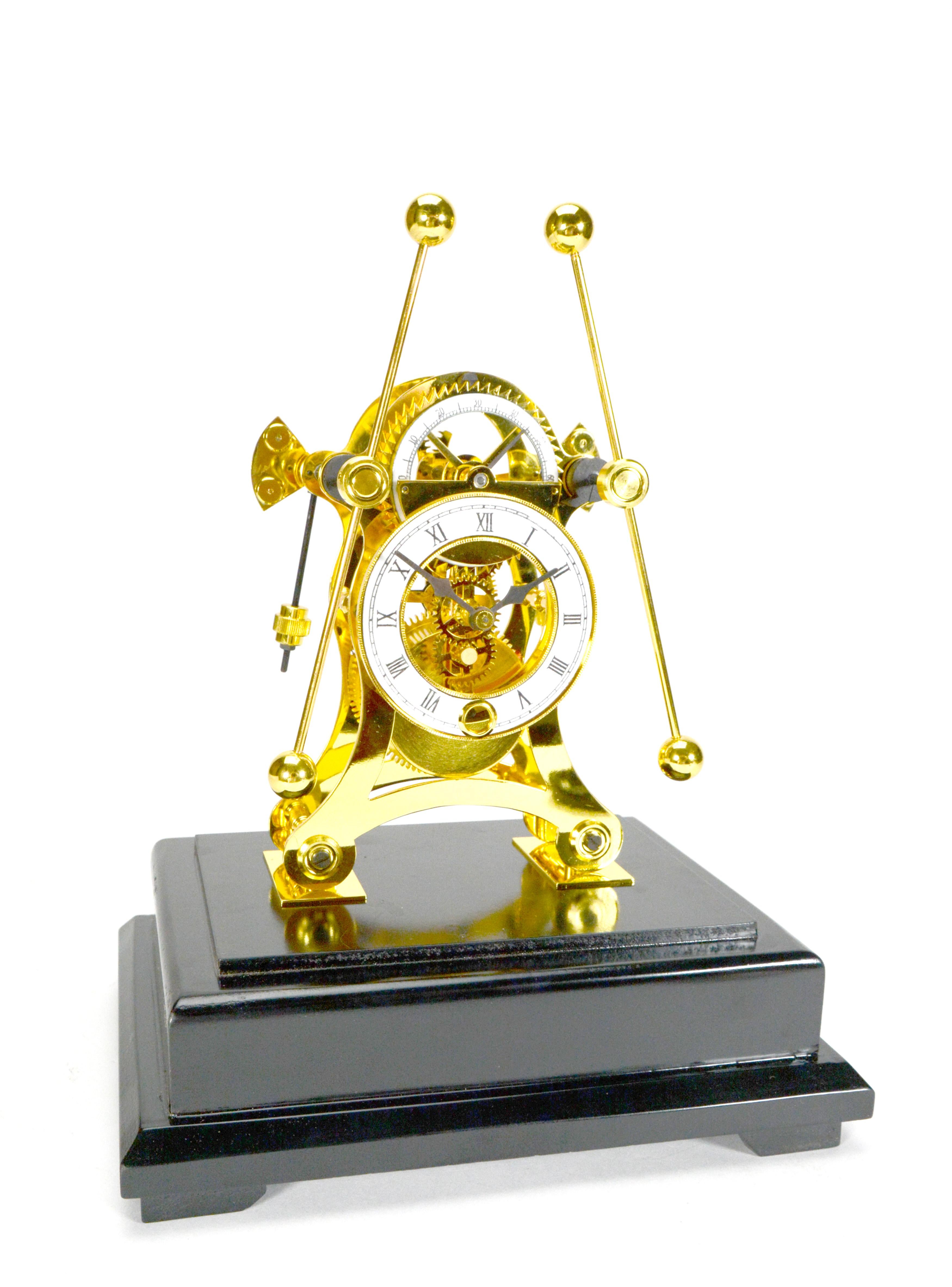 24K Harrison Style Grasshopper Escapement Double Pendulum Skeleton Sea Clock In Excellent Condition For Sale In Danville, CA