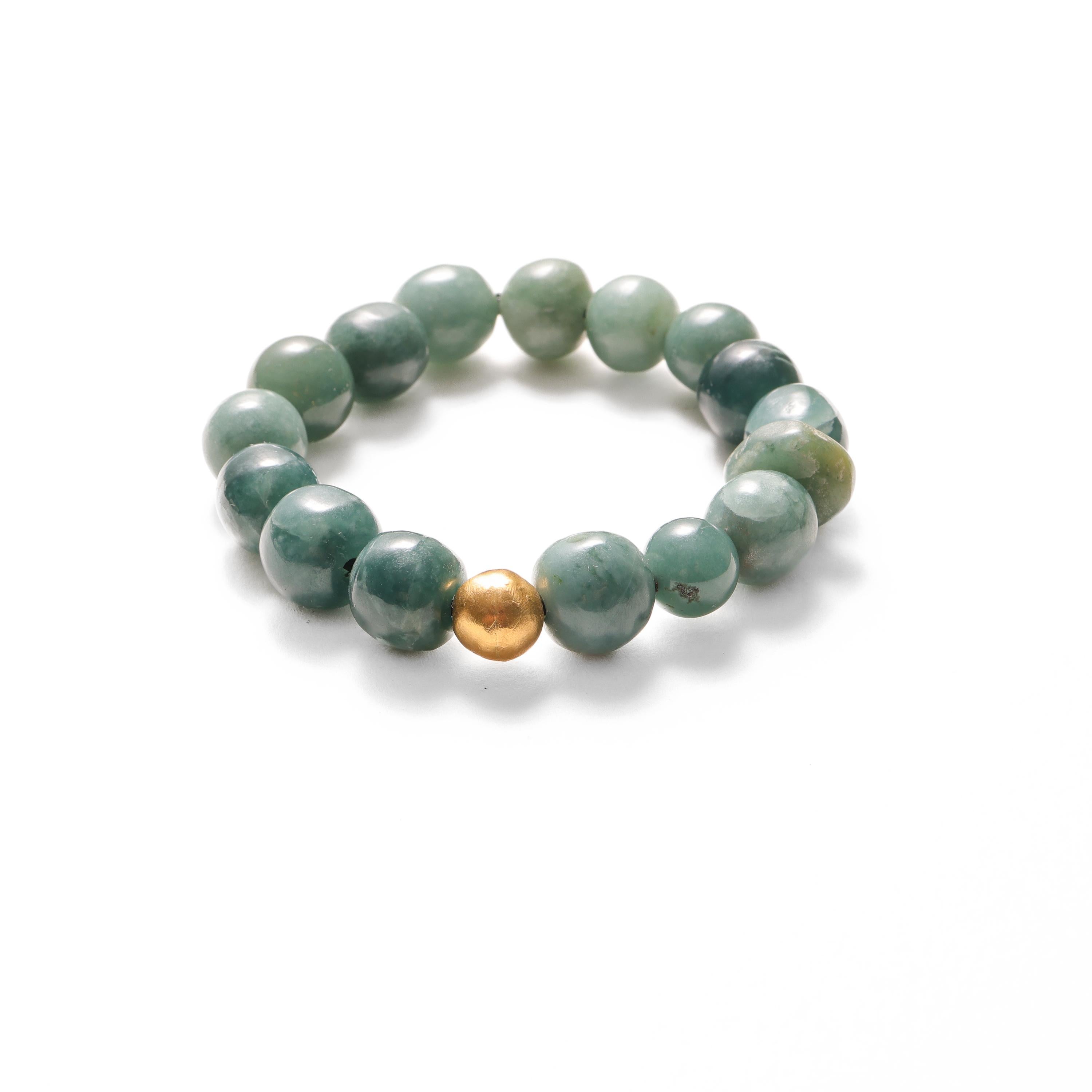 Artisan 24K Jade Bracelet Guatemalan Jadeite Jade, Beaded Stretch, 7