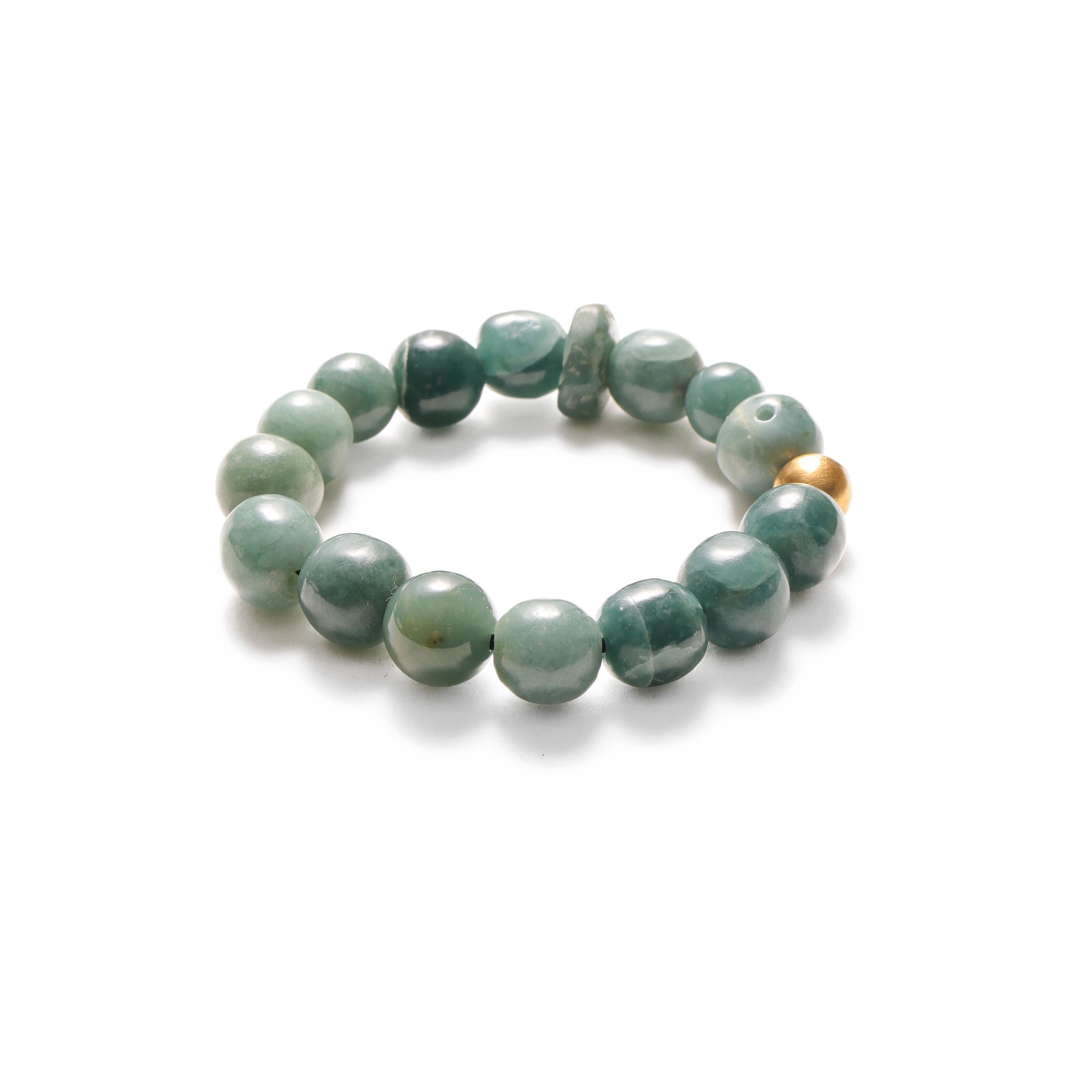 24K Jade Bracelet Guatemalan Jadeite Jade, Beaded Stretch, 7