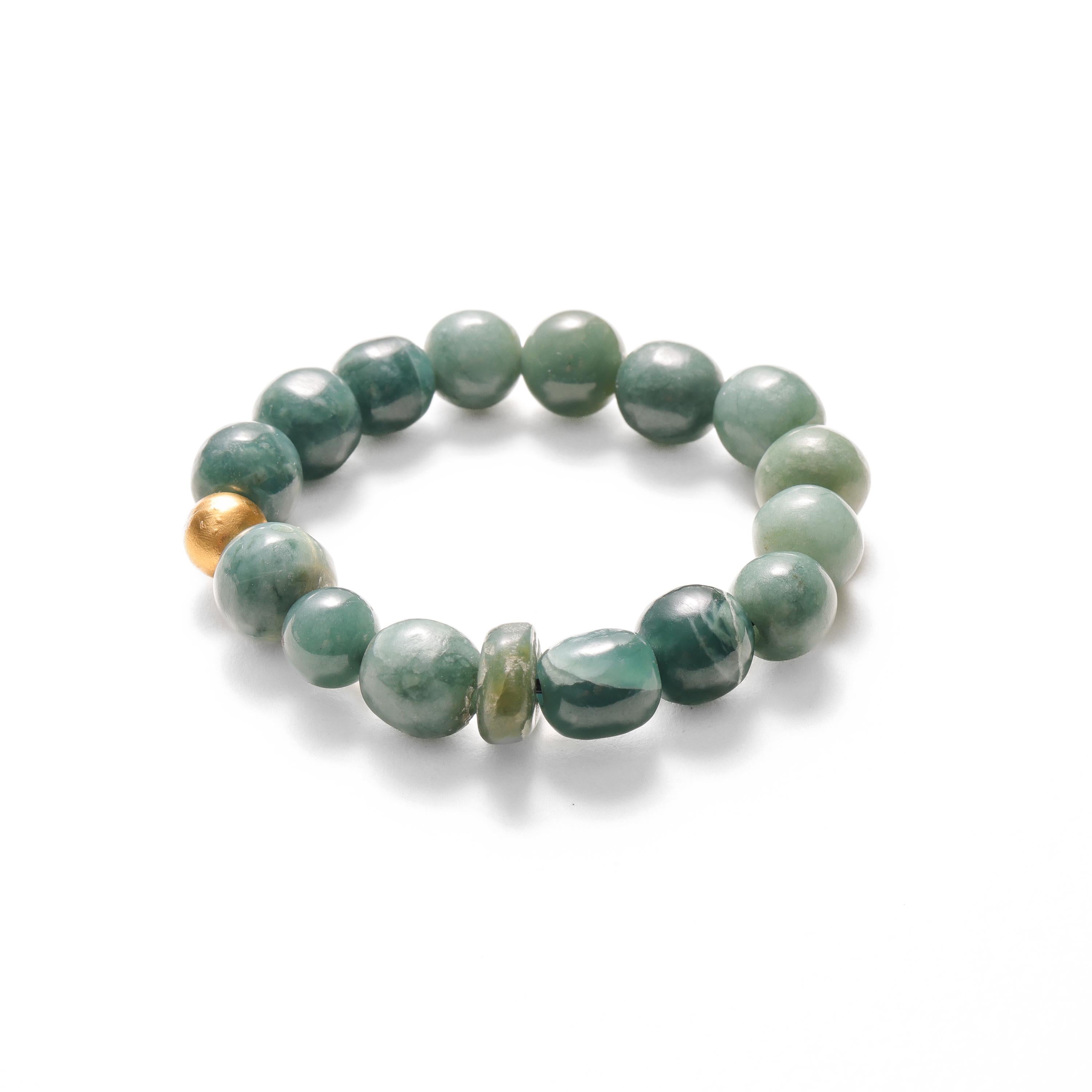 24K Jade Bracelet Guatemalan Jadeite Jade, Beaded Stretch, 7