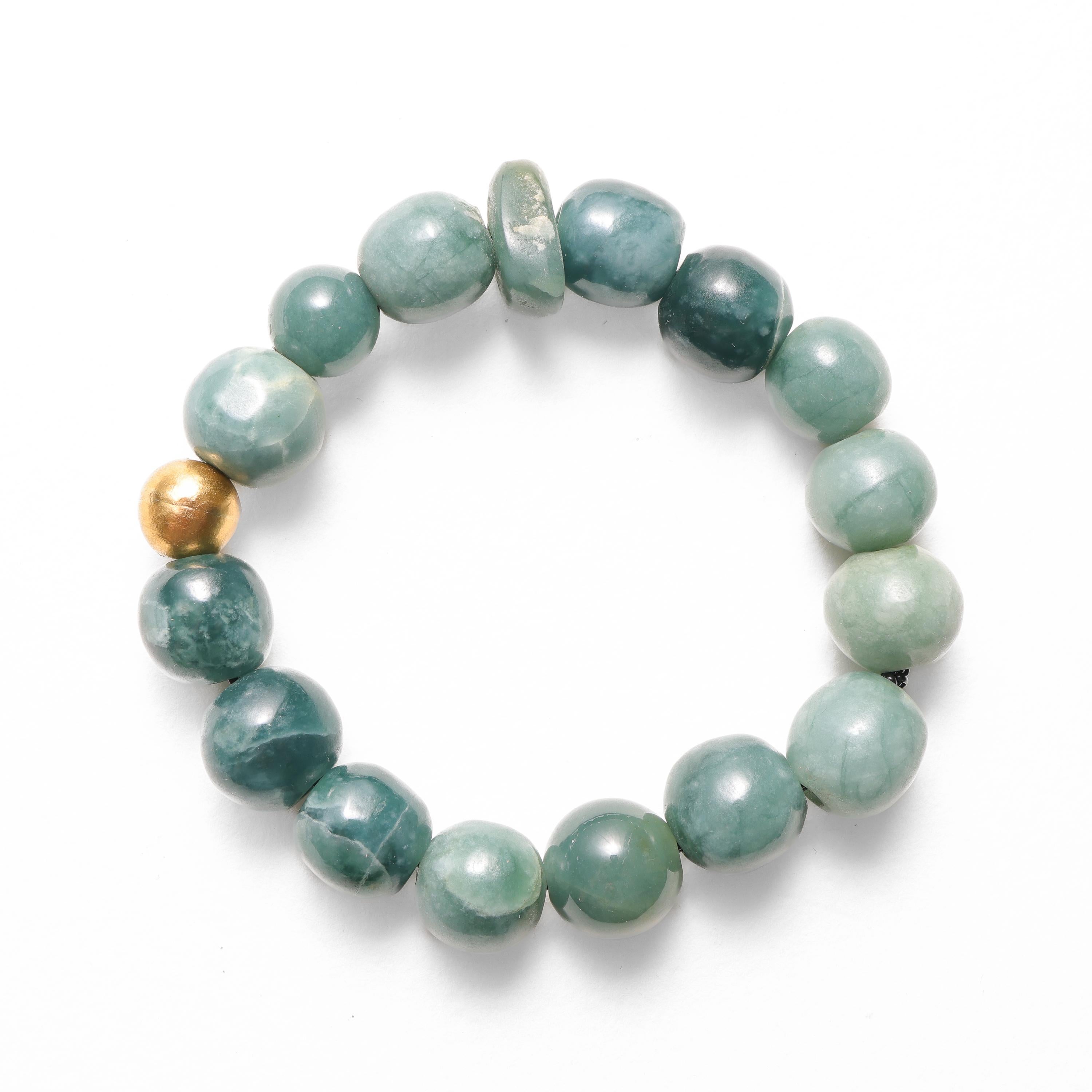 24K Jade Bracelet Guatemalan Jadeite Jade, Beaded Stretch, 7