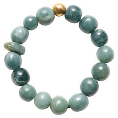 24K Jade Bracelet Guatemalan Jadeite Jade, Beaded Stretch, 7" sm-med, Untreated