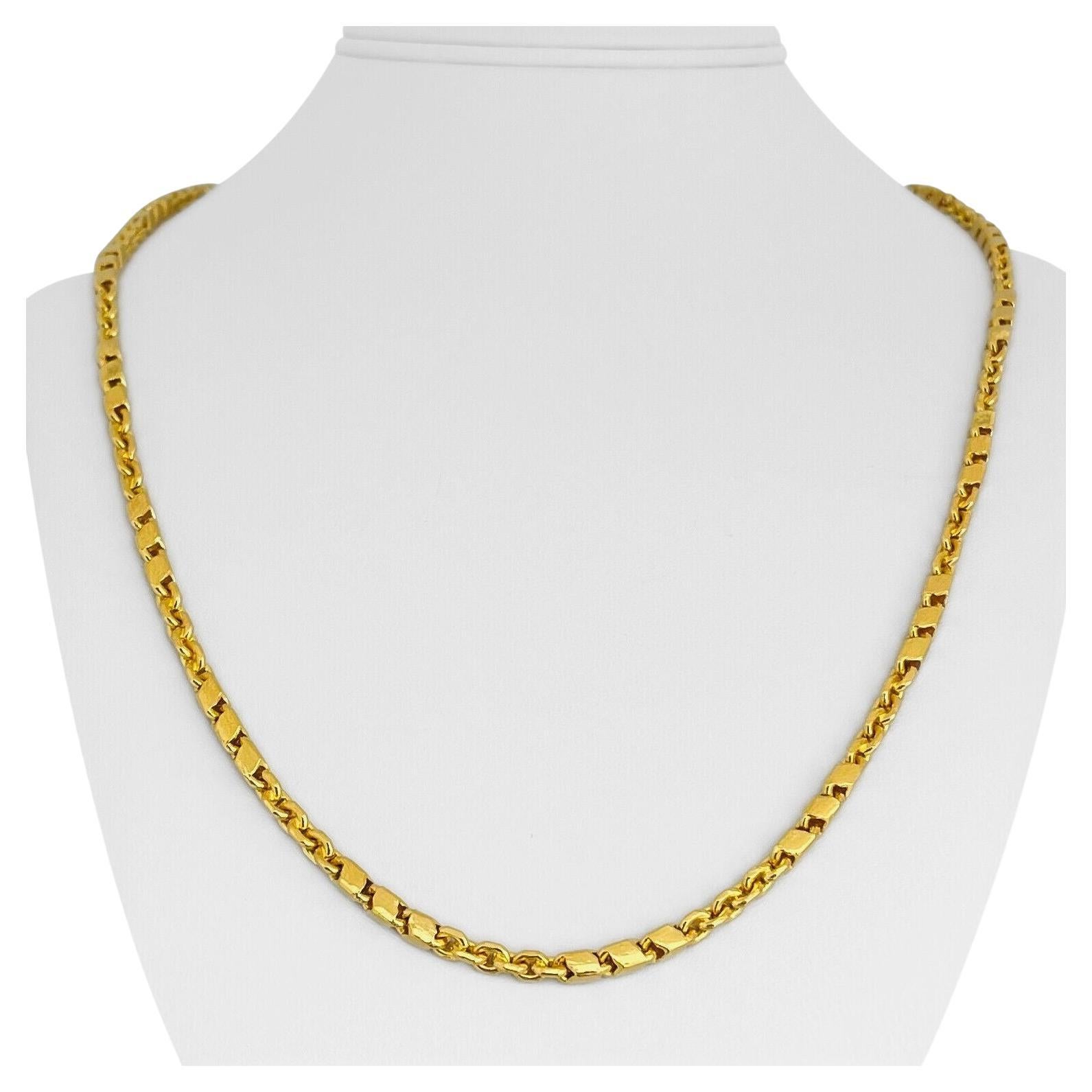 24k Karat Pure Yellow Gold Solid Heavy Cable and Bar Link Chain Necklace