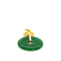 24k Pure Gold Horse Top and Circle Jadeite Jade Pendant