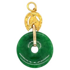 24k Pure Gold Horse Top and Circle Jadeite Jade Pendant
