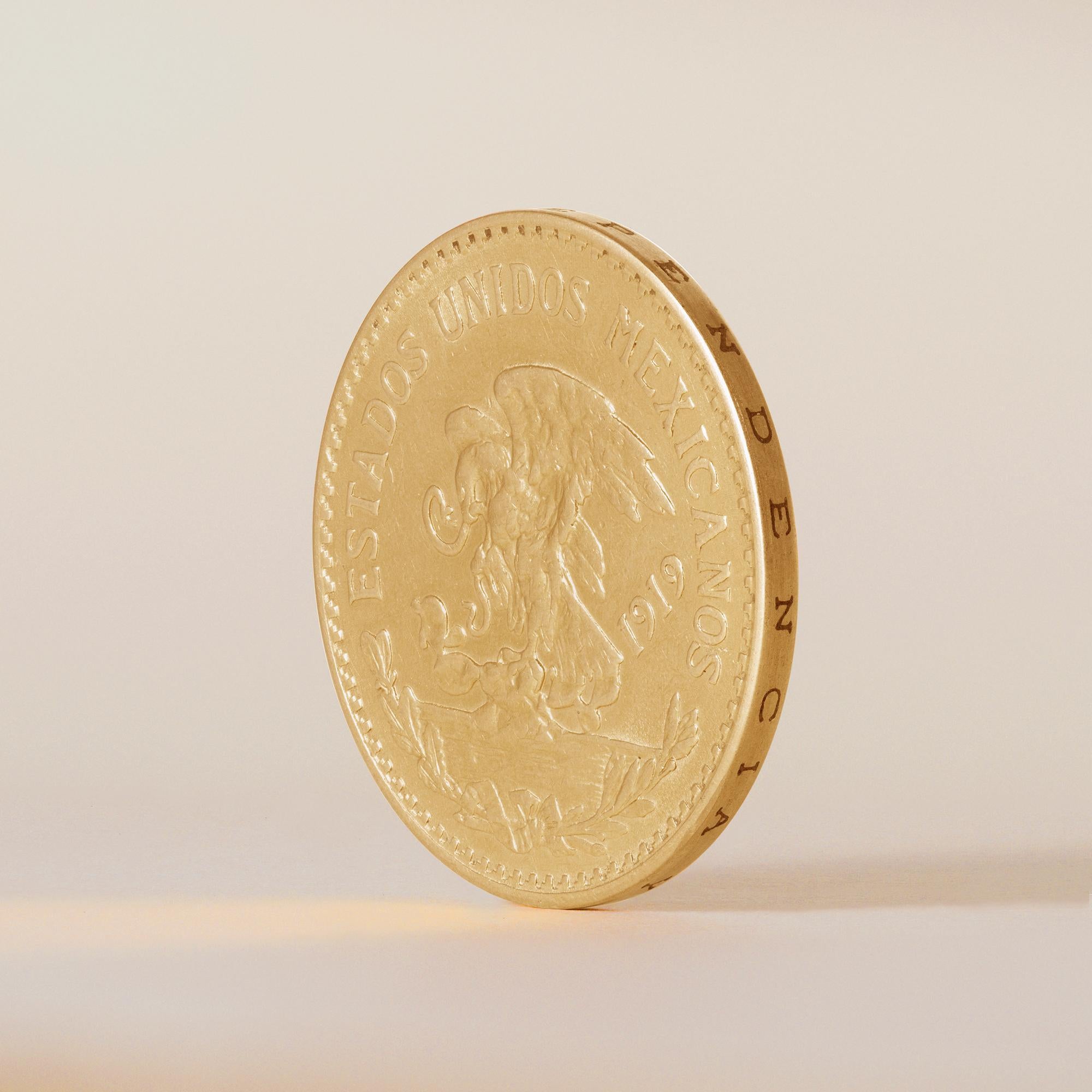 Moderno Moneta d'oro puro 24K Messico 1919 20 Pesos Calendario Azteco in vendita
