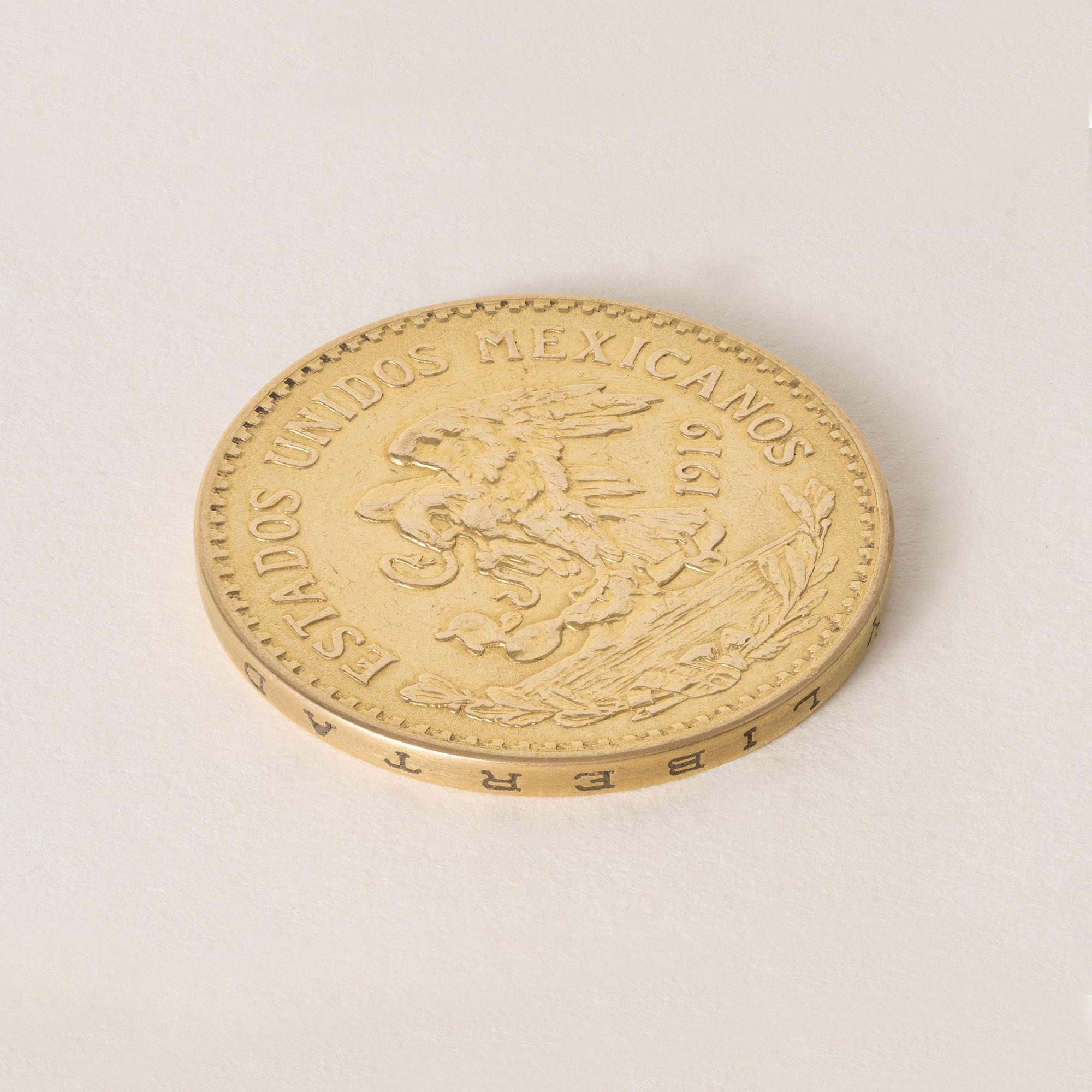 da uomo o donna Moneta d'oro puro 24K Messico 1919 20 Pesos Calendario Azteco in vendita