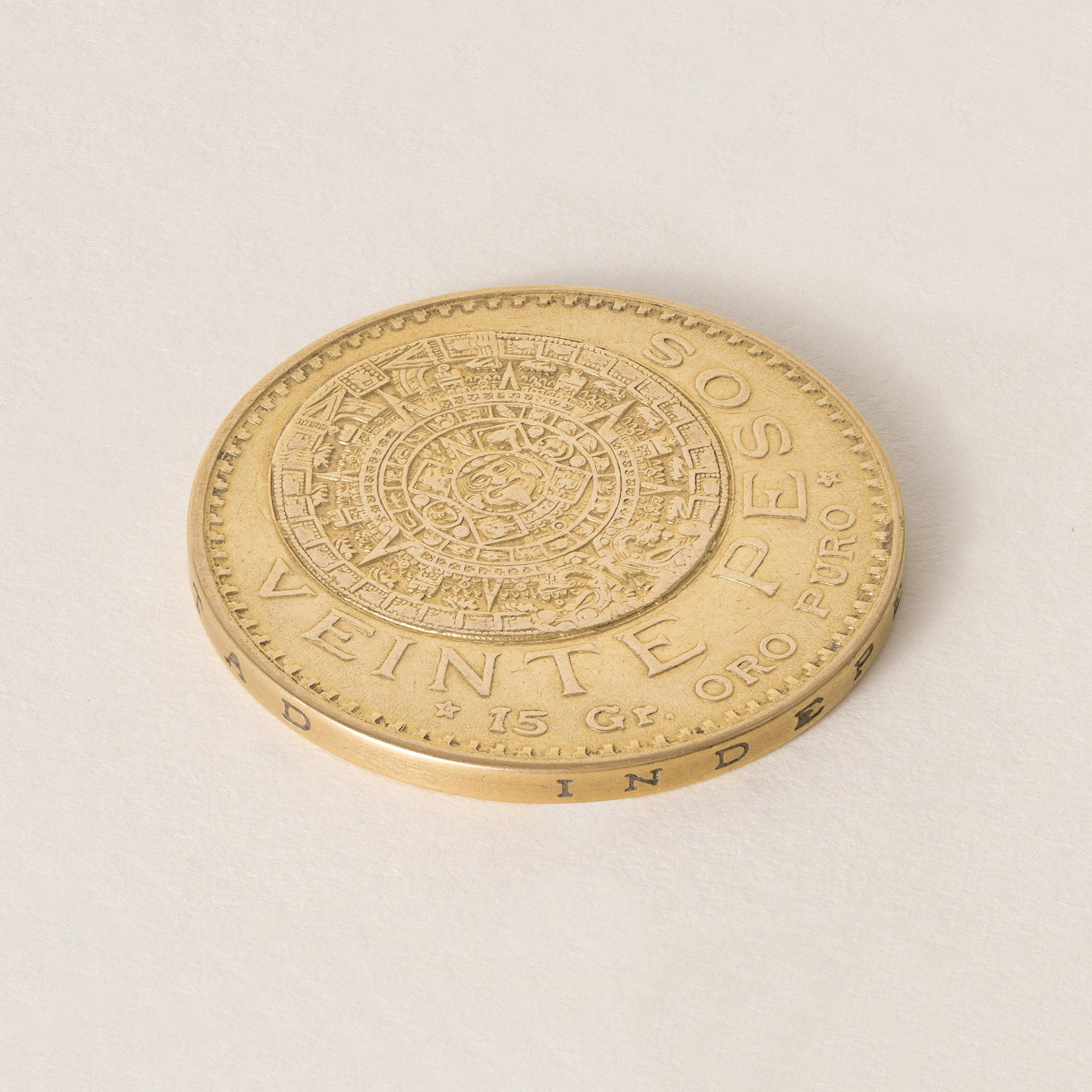 Moneta d'oro puro 24K Messico 1919 20 Pesos Calendario Azteco in vendita 1