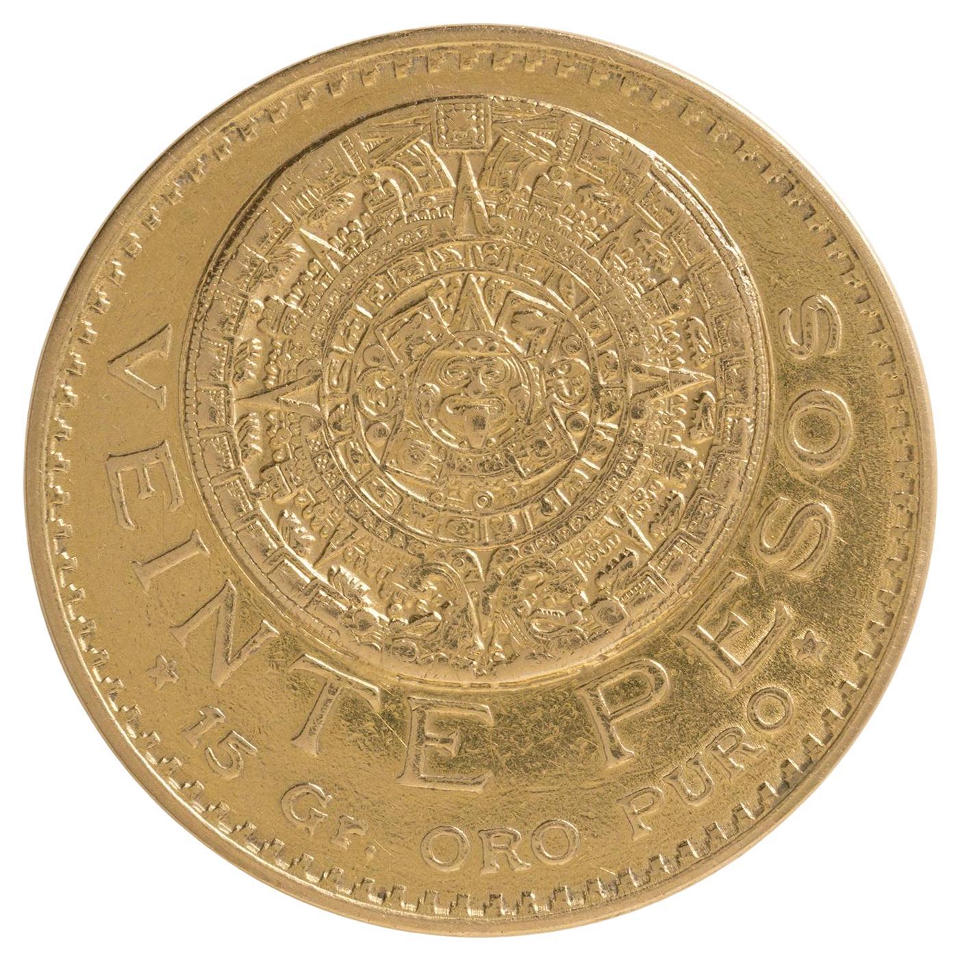 Pièce de monnaie en or pur 24K Mexique 1919 20 Pesos Calendrier Aztèque