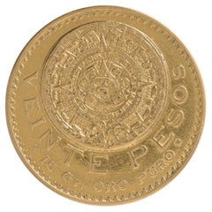 24K Pure Gold Mexico 1919 20 Pesos Aztec Calendar Coin