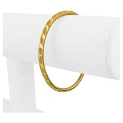 24k Pure Yellow Gold 11.6g Striped Fancy Hinged Bangle Bracelet 6.75"