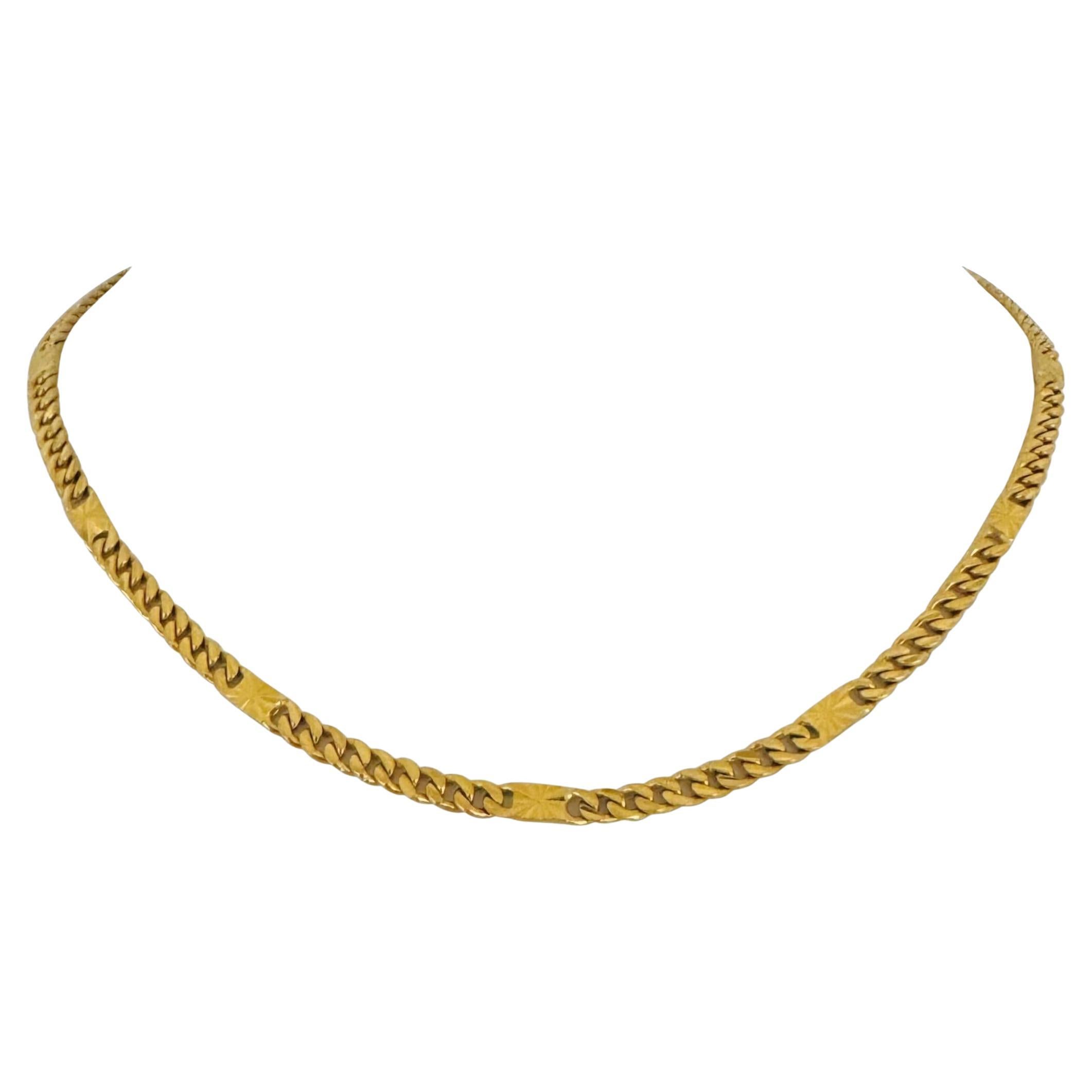 24k Pure Yellow Gold 25.2g Solid Diamond Cut Station Curb Link Necklace