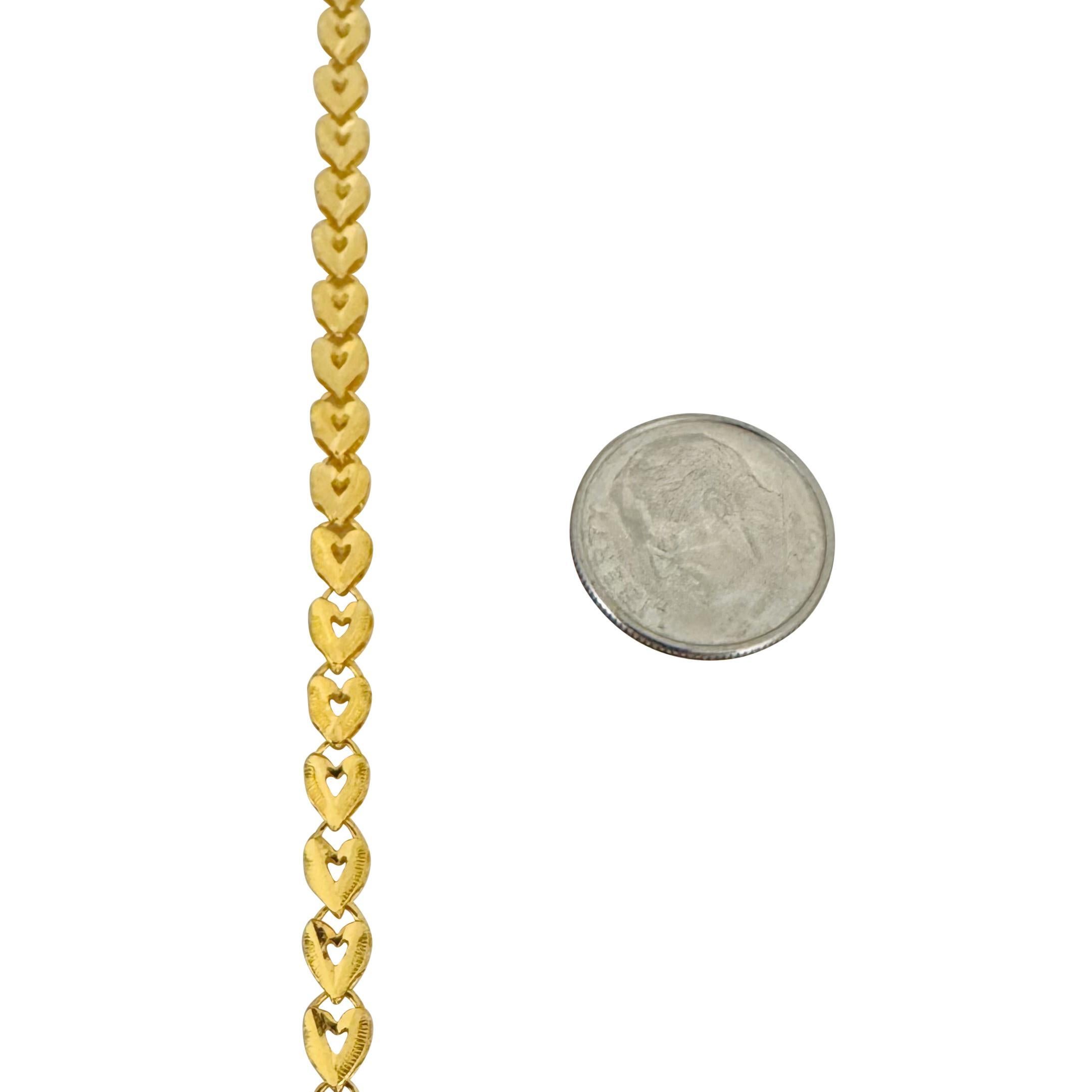 Women's 24k Pure Yellow Gold 5.2g Diamond Cut 4mm Heart Link Bracelet 6.75