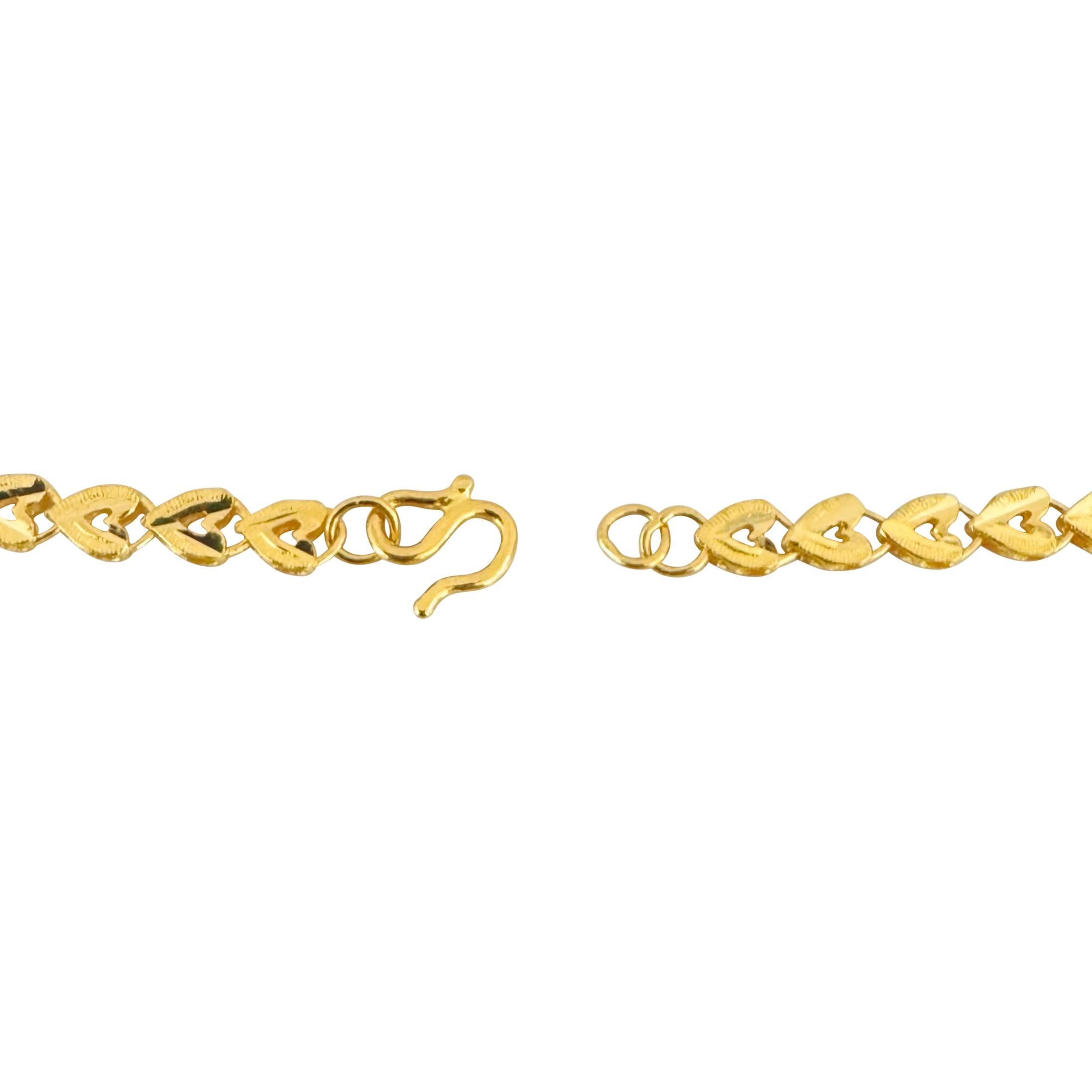 24k Pure Yellow Gold 5.2g Diamond Cut 4mm Heart Link Bracelet 6.75