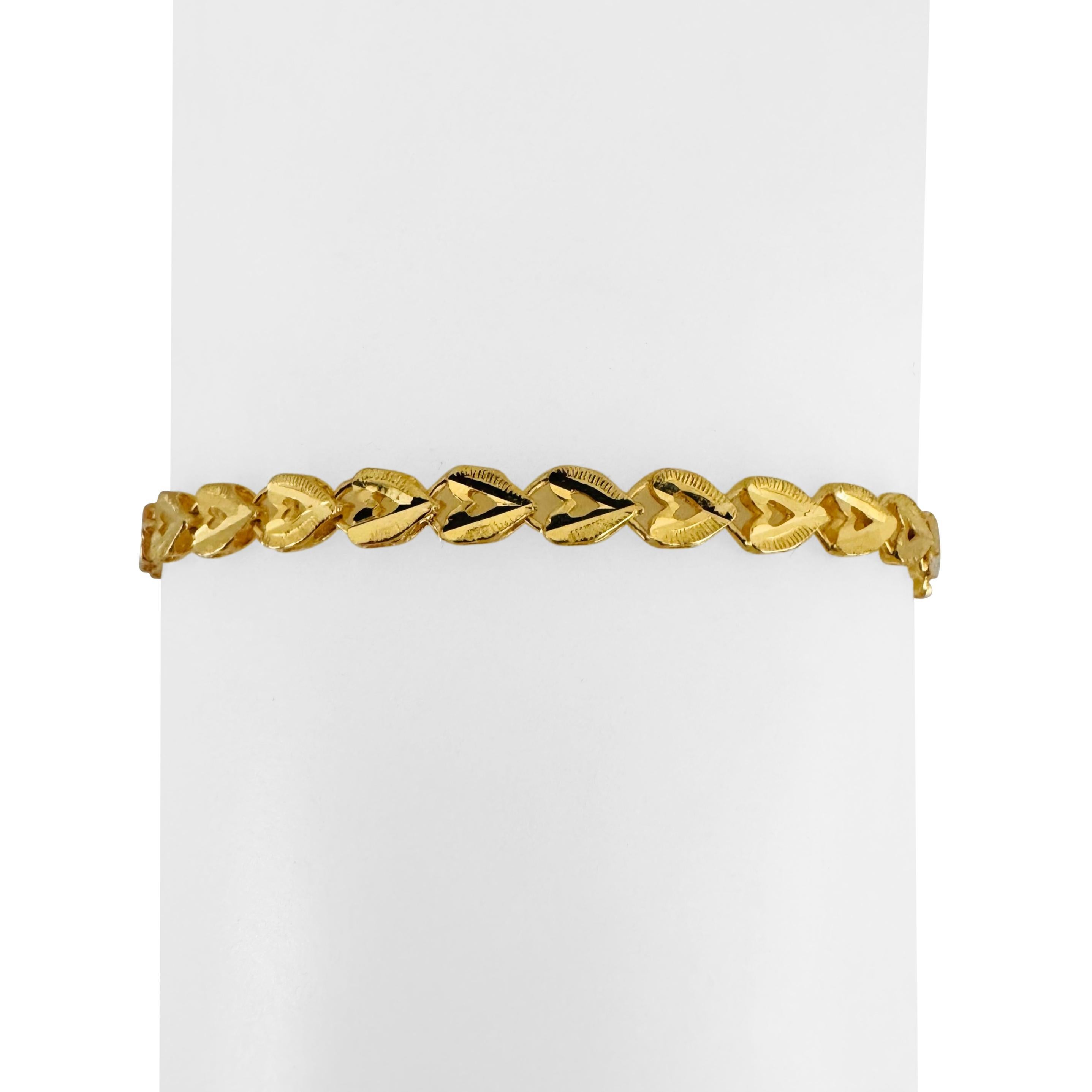 24k Pure Yellow Gold 5.2g Diamond Cut 4mm Heart Link Bracelet 6.75