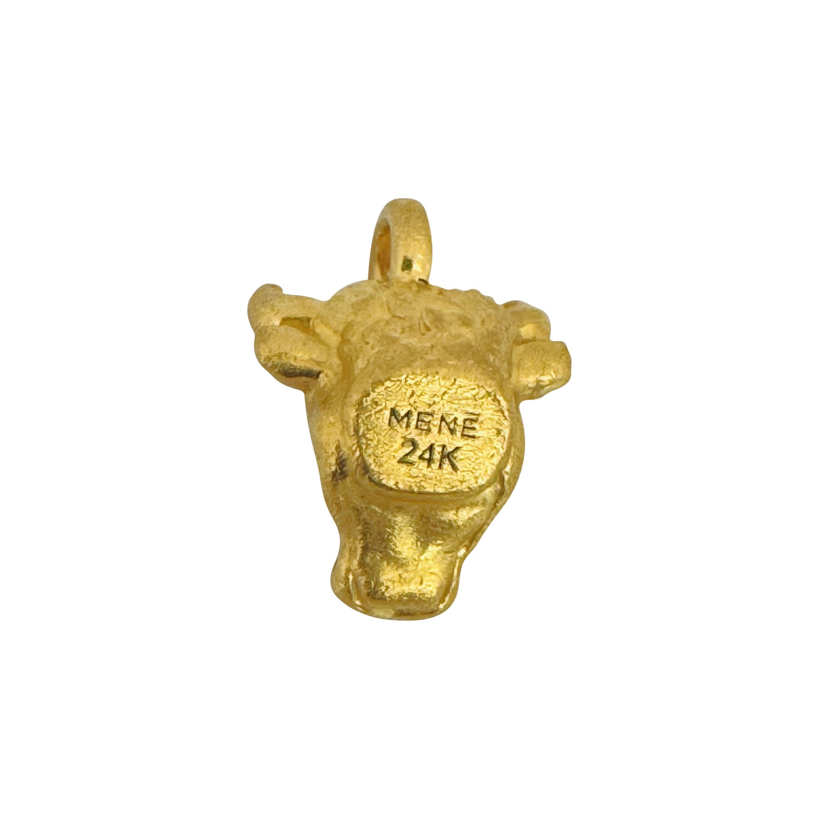 Women's 24k Pure Yellow Gold 9.1g Bull's Head Charm Pendant