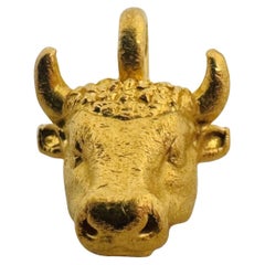 24k Pure Yellow Gold 9.1g Bull's Head Charm Pendant