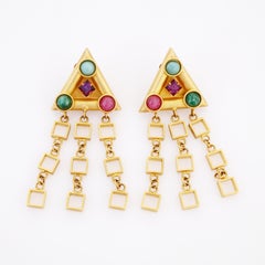 Pendants d'oreilles en or satiné 24 carats avec pierres géométriques par Natasha Stambouli, années 1980