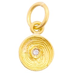 24k Solid Gold Circle of Life Charm with a Diamond for a Chain or Charm Bracelet