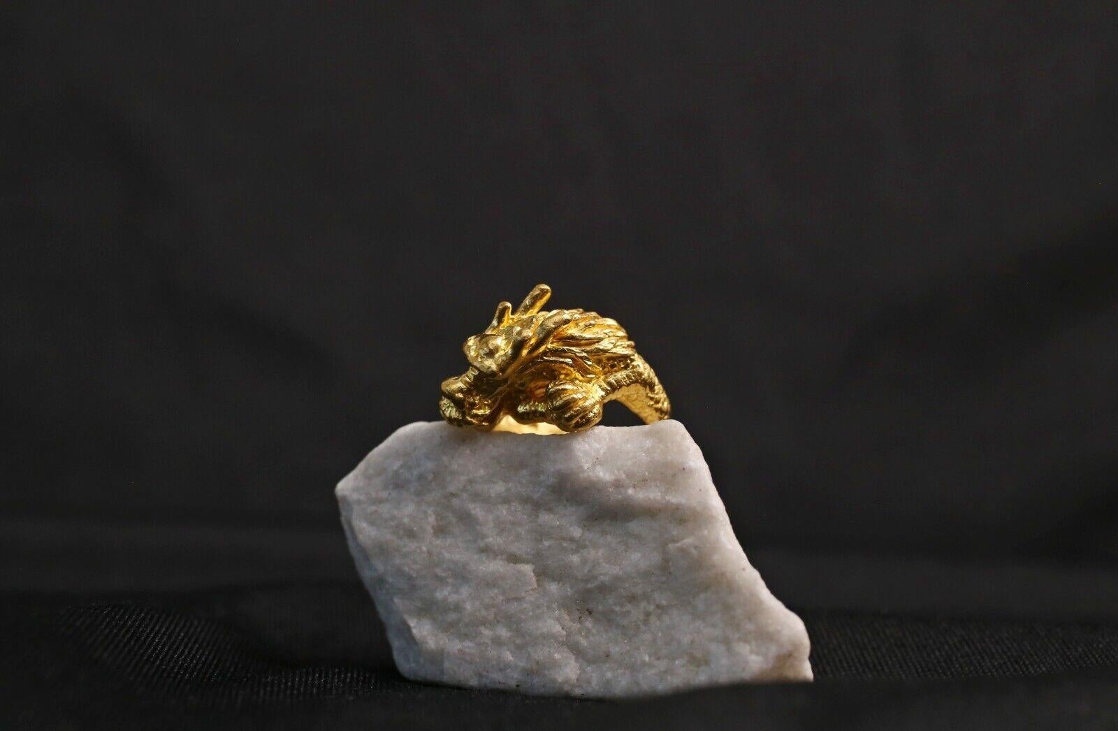 Men's 24k Solid Yellow Gold Dragon Ring, Size 11 - 18.1g For Sale