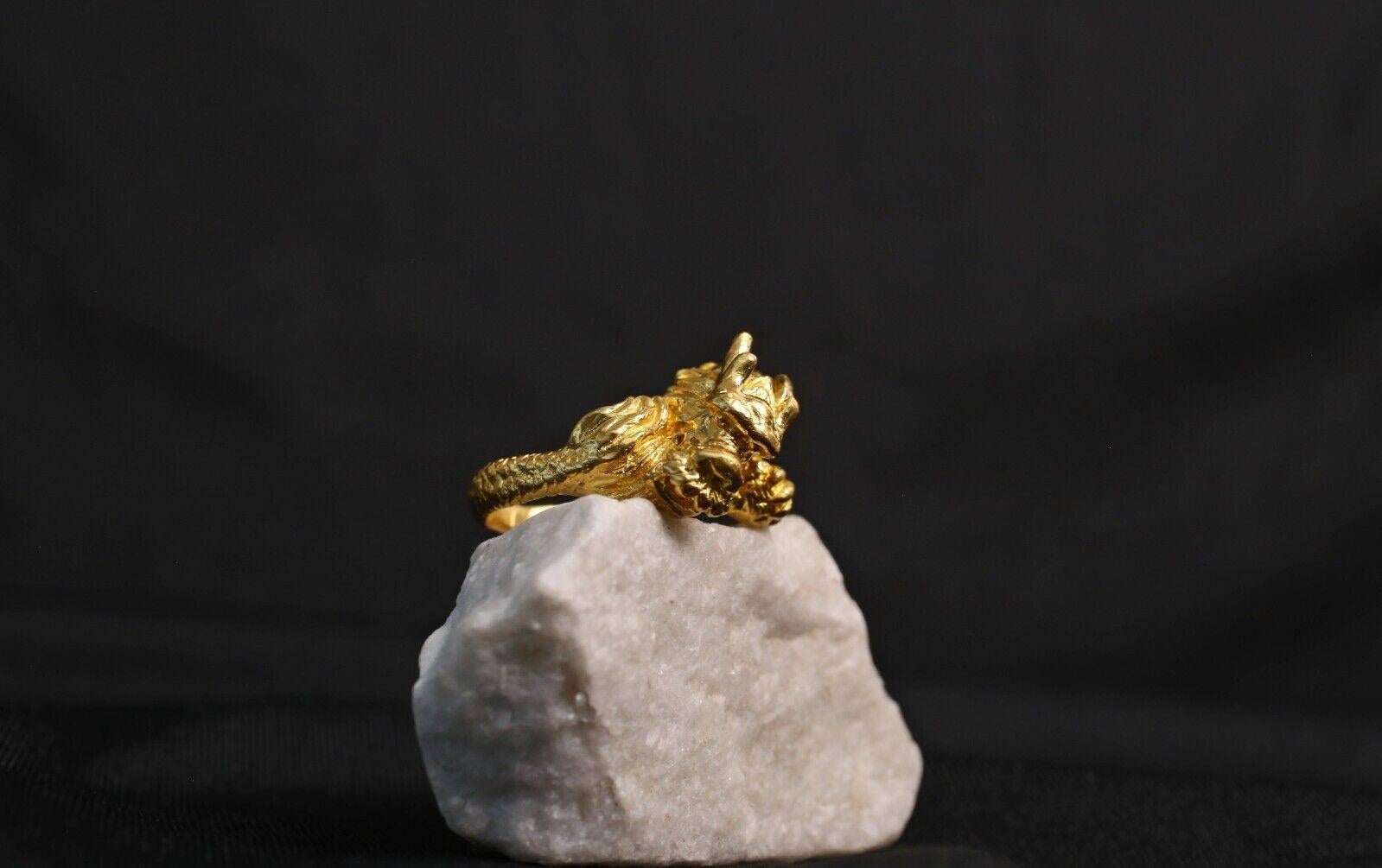 24k Solid Yellow Gold Dragon Ring, Size 11 - 18.1g For Sale 1
