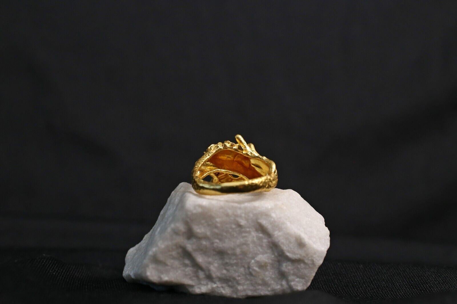 24k Solid Yellow Gold Dragon Ring, Size 11 - 18.1g For Sale 3