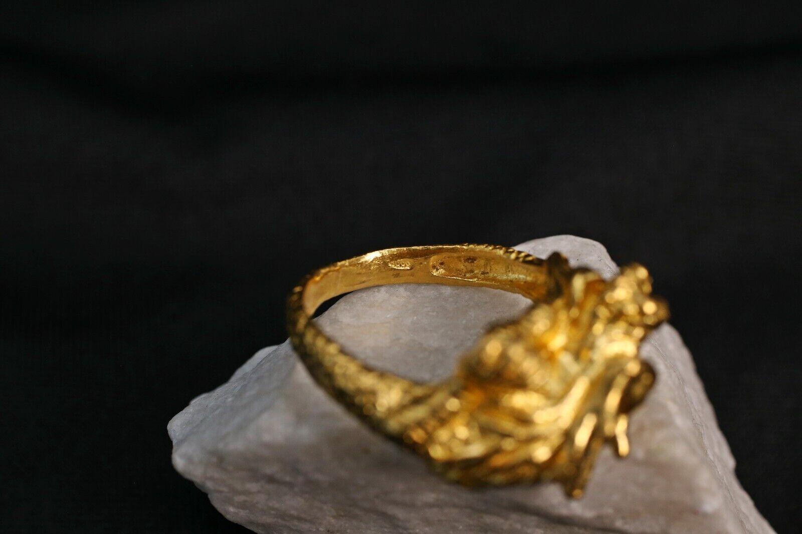 24k Solid Yellow Gold Dragon Ring, Size 11 - 18.1g For Sale 5