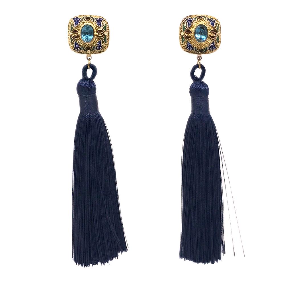 Boucles d'oreilles Cloisonne en Vermeil 24K avec Topaze Bleue