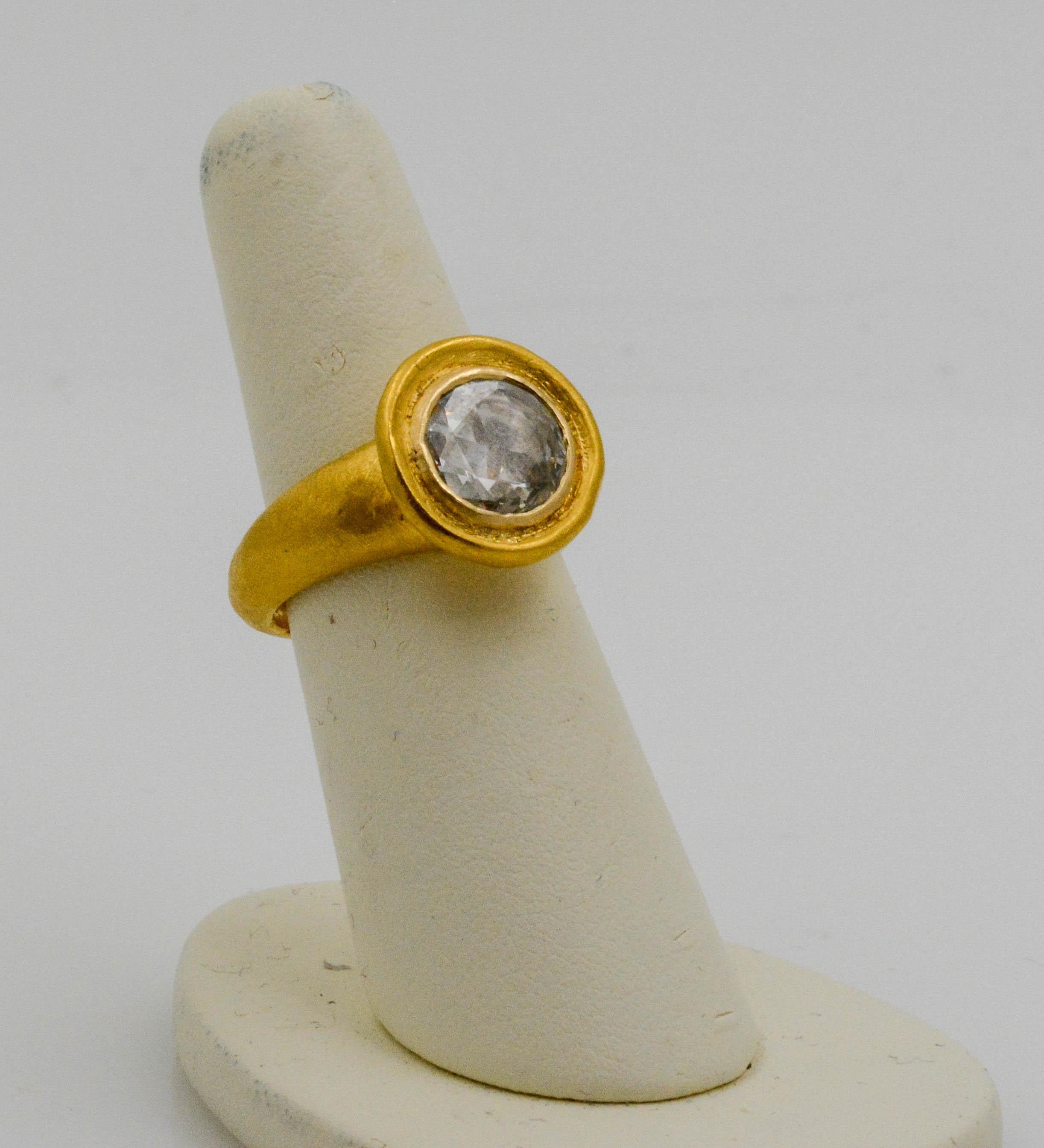 Modern 24 Karat Yellow Gold 1.50 Carat Rose Cut Diamond Bezel Set Solitaire Ring