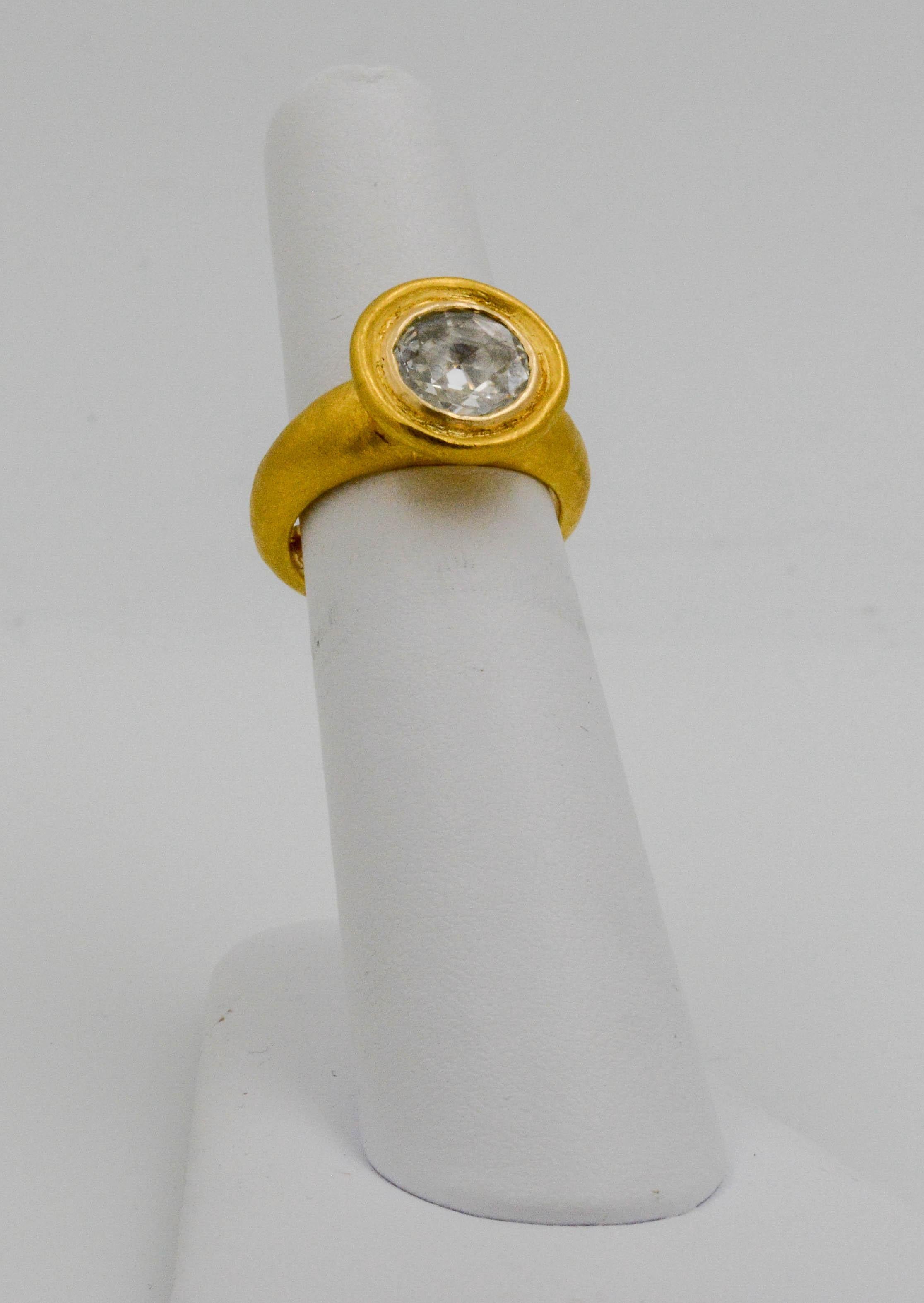 24 Karat Yellow Gold 1.50 Carat Rose Cut Diamond Bezel Set Solitaire Ring In Excellent Condition In Dallas, TX