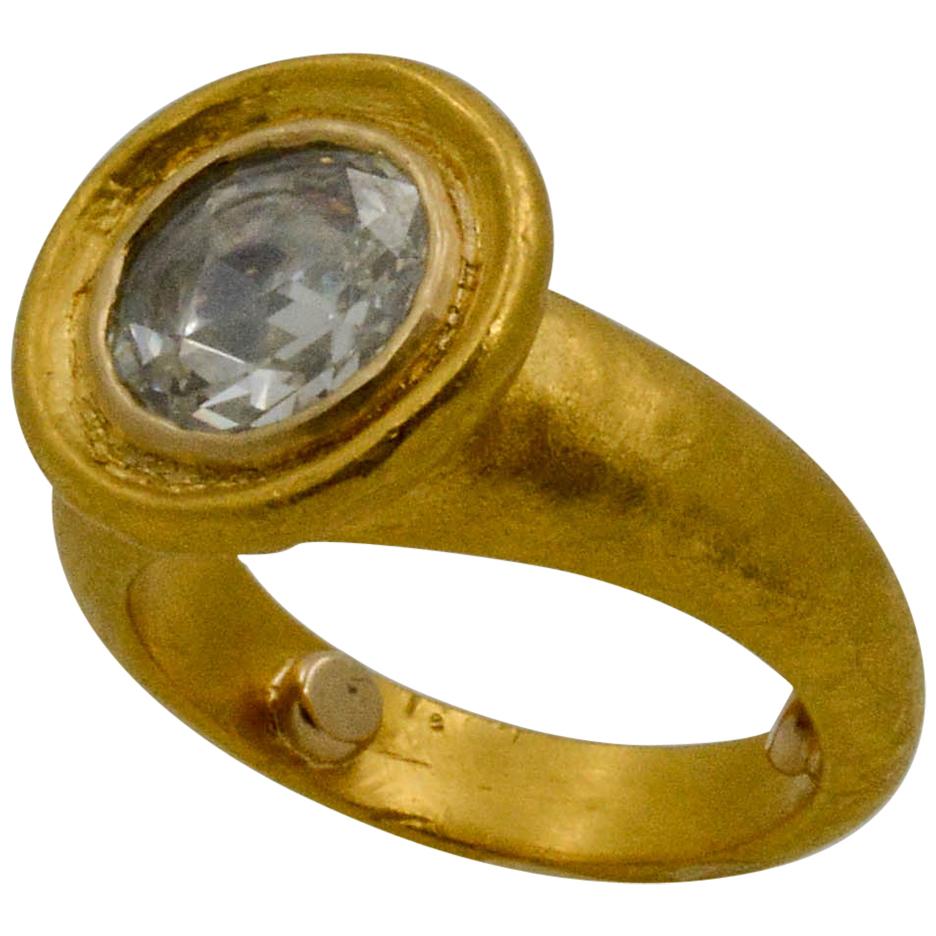 24 Karat Yellow Gold 1.50 Carat Rose Cut Diamond Bezel Set Solitaire Ring