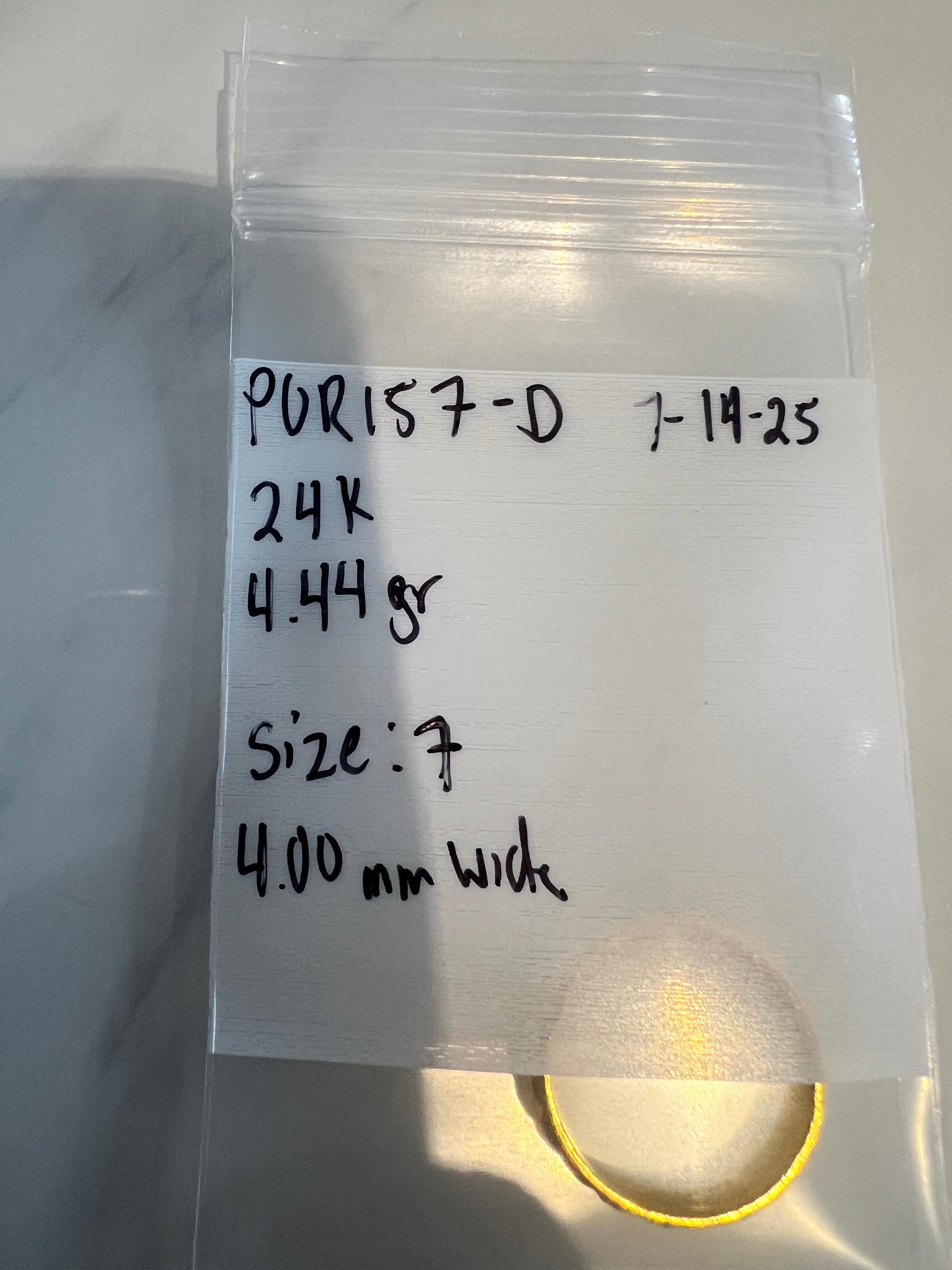 Oro giallo 24k 4,44 gr. Fascia larga siz3 7 4 mm PUR157-D. in vendita 1