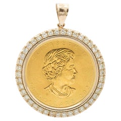 24 Karat Gelbgold 50 Dollars 2021 Ahornblatt Elizabeth II 14K Gold Diamant-Anhänger