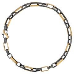 24K Yellow Gold and Oxidized Silver 17" Link Chain by Bora