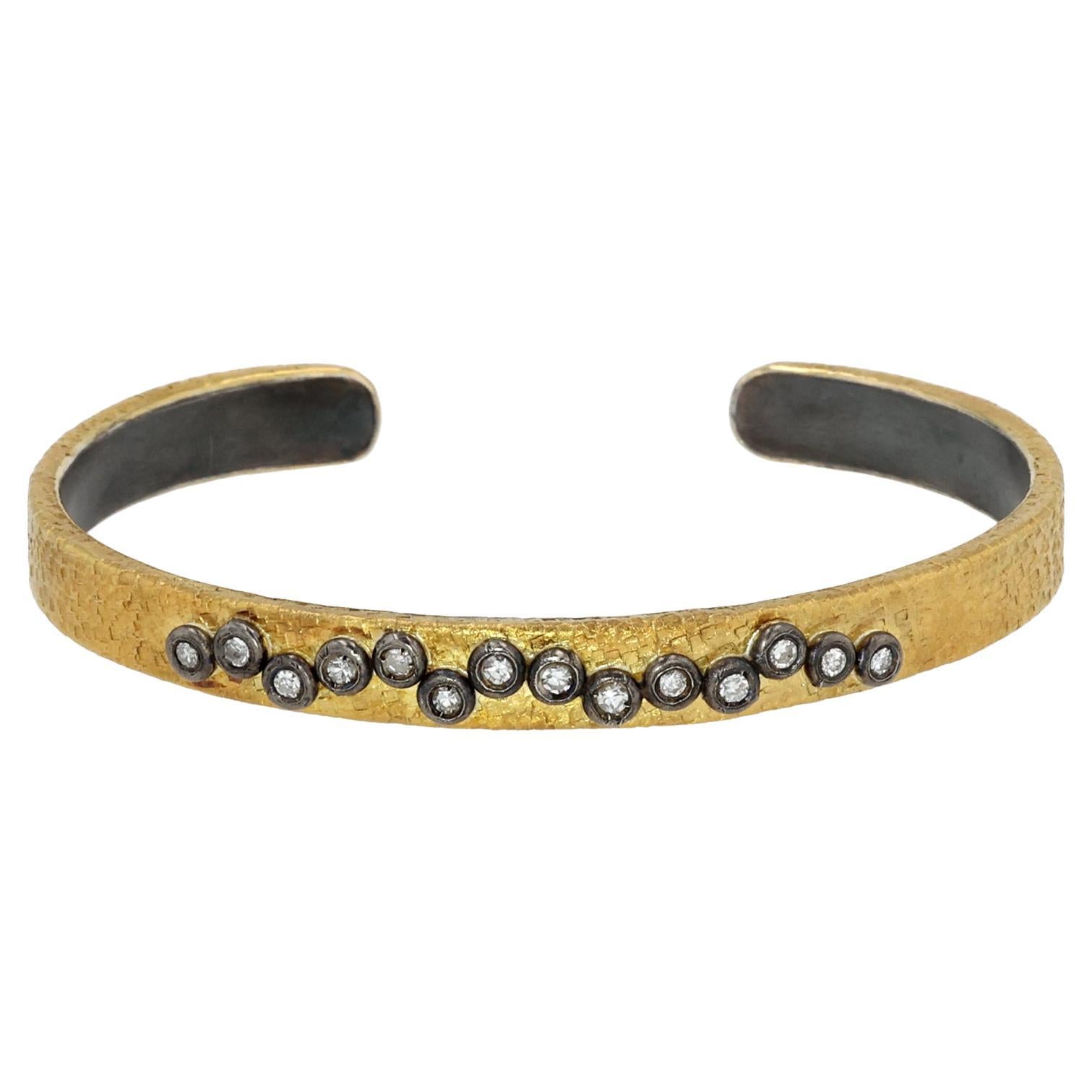 24K Yellow Gold and Oxidized Silver Diamond Cuff Bracelet