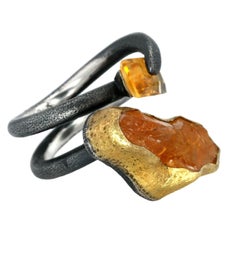 24K Yellow Gold and Oxidized Sterling Silver Ring by Bora with both Raw and Face
