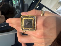 24K Yellow Gold and Sterling Silver Diamond and Antique Coin Ring