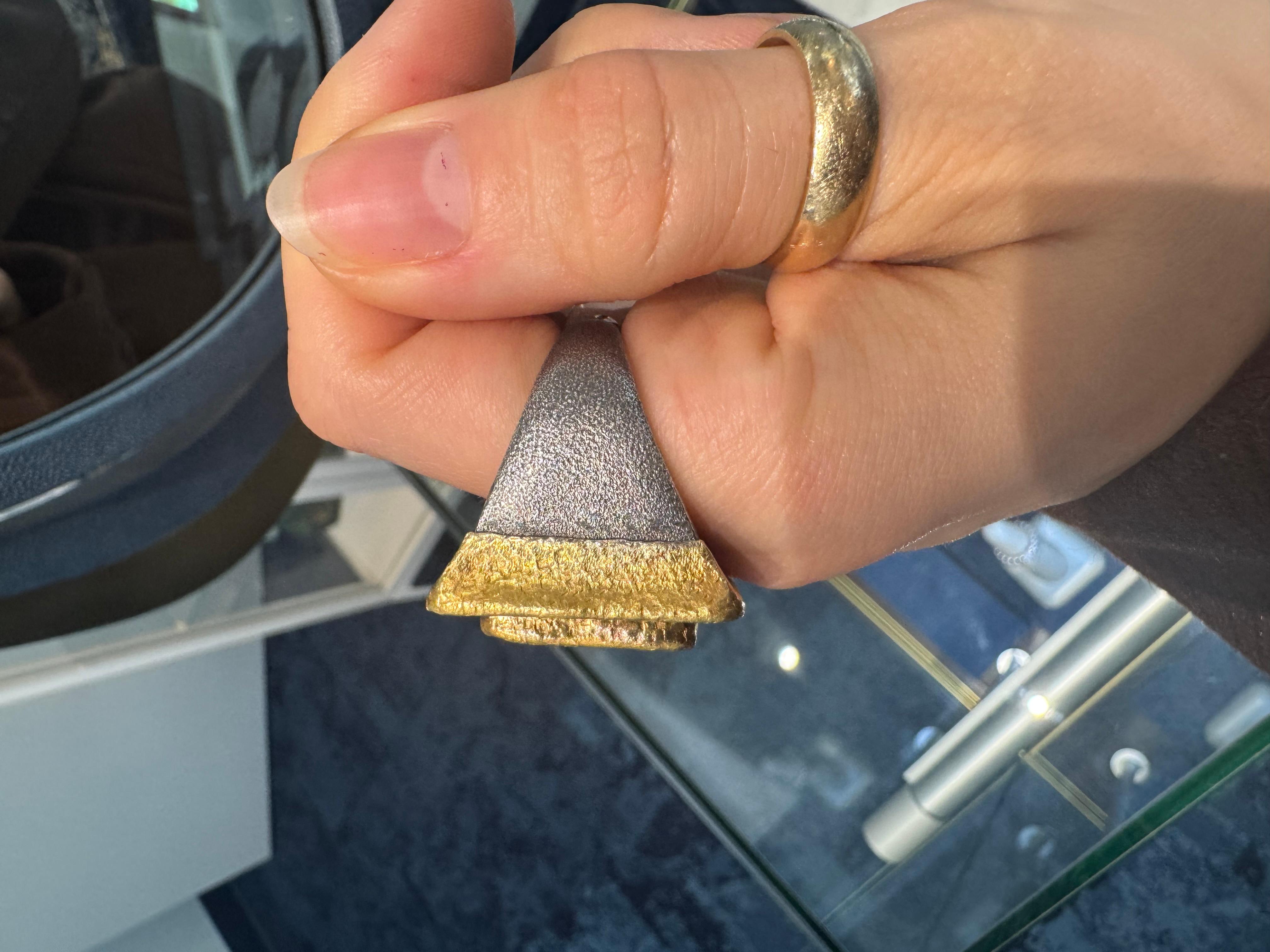 Classical Greek 24K Yellow Gold and Sterling Silver Diamond and Antique Coin Ring For Sale