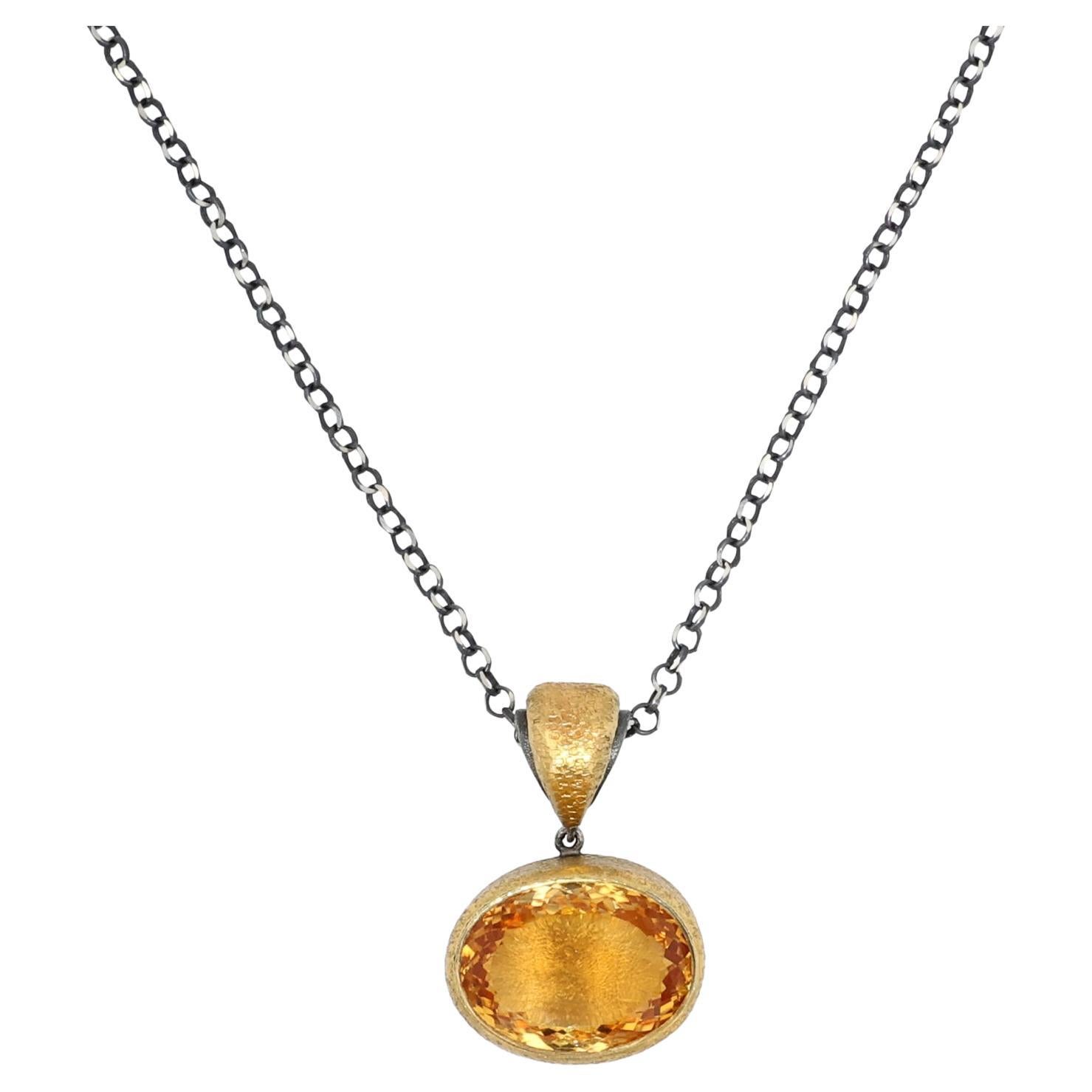 24K Yellow Gold and Sterling Silver Necklace with Citrine Pendant