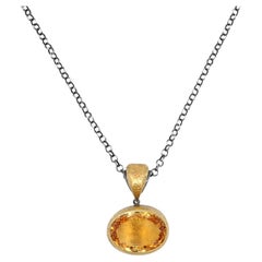 Collier en or jaune 24 carats et argent sterling avec pendentif citrine