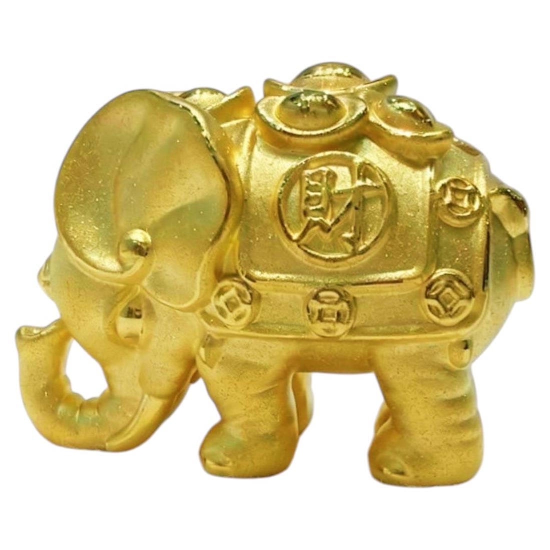24K Yellow Gold (Au999) Auspicious Elephant Ornament, a Wealth Symbol For Sale
