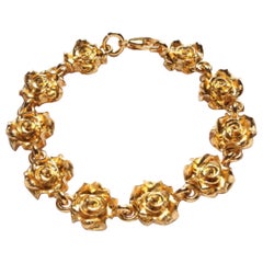 24 Karat Gelbgold vergoldetes Sterlingsilber Rosette-Kette-Armband von Mordekai
