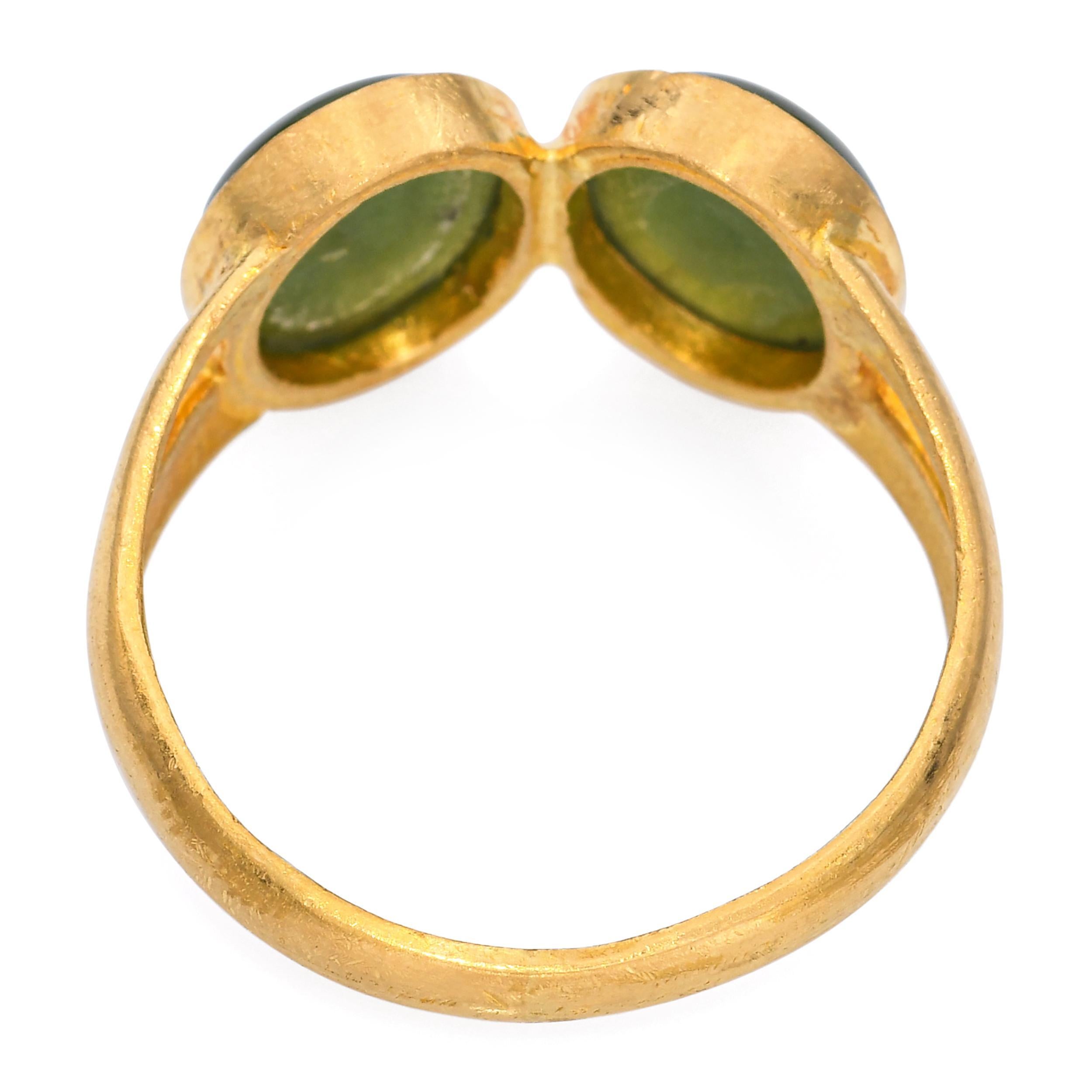 Women's 24k Yellow Gold Jade Two-Stone Ring For Sale