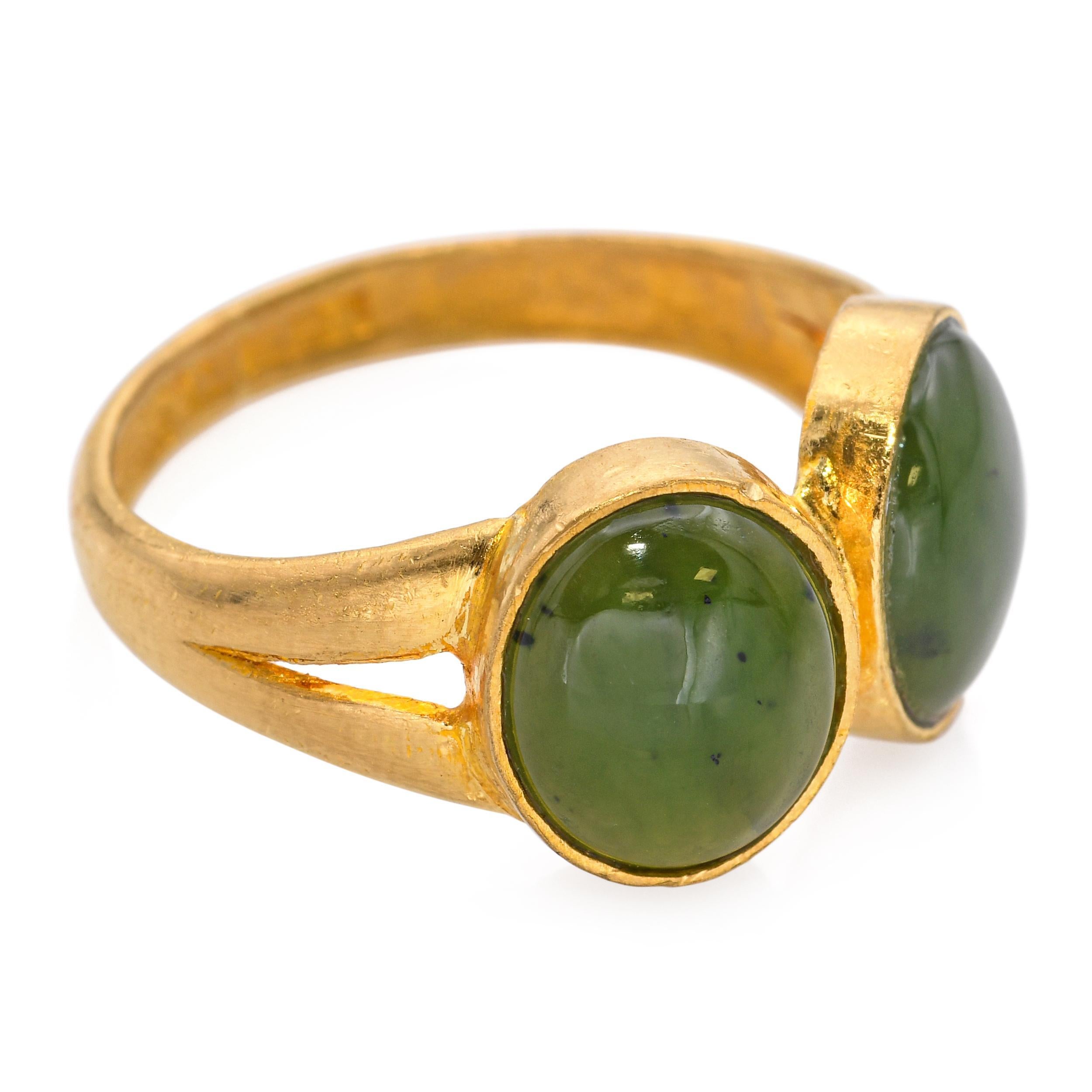 24k Yellow Gold Jade Two-Stone Ring For Sale 1